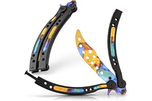 MAJESTY FOREST® Butterfly Trainer im CSGO-Stil – Edelstahl Balisong Trainer mit stumpfer Übungsklinge und E-Book zum Tricks lernen