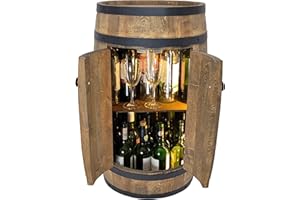 ‎WEECO Fassbar mit 2 Türen und LED Beleuchtung, Holzfass 80x50cm Weinfass - Barschränk handgemacht Flaschenregal Hausbar vintage theke bar wand holzregal whisky Wein Bier - Bartisch Geschenk für Männer