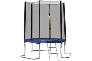 HOMCOM Trampoline pour Enfant Ø 223 cm avec Filet de sécurité, échelle et Porte zippée - Usage extérieur intérieur - Bleu