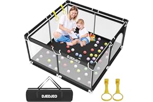 DJEDJEO Box Bambini 125X125cm, Recinto per Bambini, Box Neonato con Rete Visibile, Box Bambino con Porta Cerniera, 4 Ventose Inferiori,2 Anelli Box Bimbo, Centro Attività Pieghevole Interni con Borsa