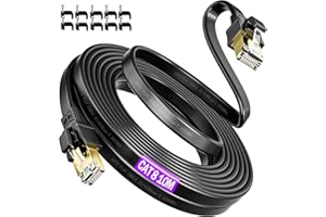 SOIBKE Kabel Ethernet 10m, Kabel LAN 10M, Cat 8 Kabel Ethernet, Płaski Kabel LAN, Kabel Internetowy Wysoka Prędkość, RJ45 Gigabitowy Na Zewnątrz Do Wewnątrz Kabel LAN Czarny FTP Ekranowany Przewód Krosowy
