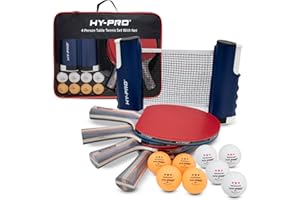 Hy-Pro Table Tennis Set – 2 or 4 Person Portable Ping Pong Set with Retractable Table Tennis Net, Bats, Balls & Carry Case, Quick Setup, Up to 170 cm Extendable Net, Indoor & Outdoor, Travel Ready