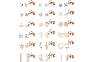 ORAZIO 18 Pairs of Stud Earrings Set for Men and Women 316L Stainless Steel Star Moon Heart CZ Disc 20G Cartilage Earrings Hypoallergenic Geometric Stud Earrings Piercing Jewellery