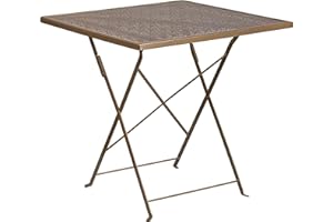 FLASH FURNITURE Flash Meuble carré de 71,1 cm de côté intérieure/extérieure en Acier Table de terrasse Pliante, Métal, doré, 28'