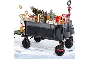 TIMBER RIDGE Carro de Playa Plegable XXXL con Portón Trasero 135 kg Carro Plegable Resistente con Ruedas Anchas Desmontables y asa Ajustable para Acampar al Aire libre Jardín Compras (Gris con frenos)