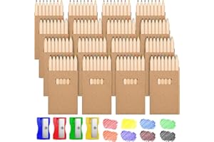 Sheryl&Rain 128 Pcs Mini Colouring Pencils, 8 Assorted Colours Small Colored Pencil Short with 4 Sharpeners, 16 Pack Mini Colouring Crayon Pencils Wooden for Party Bags Drawing