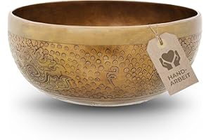 AVANDA Tibetische Klangschale Blume des Lebens für Yoga, Meditation und Entspannung, Ø 20 cm, 1.100 Gramm, antike Oberfläche, Traditionelle Handarbeit in Profi-Qualität