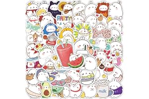 AUCEKO Lot de 50 autocollants Molang Rabbit Chubby Rabbit - En vinyle imperméable - Pour ordinateur portable, enfant, voiture, moto, vélo, skateboard, valise, ordinateur - Graffiti Decal