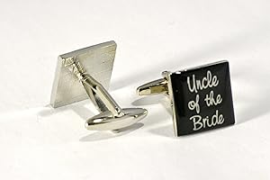 Virens Empourium Men's Cufflinks BLACK SQUARE, Best Man, Groom, Usher, Page Boy and Many More Titles with Gift Pouch with Every Pair of Cuff links (Uncle Of The Bride)