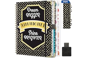 Gumiho Agenda Semainier 2025 Spirale - A5 Planner (Janvier-décembre 2025)-Agenda Scolaire Avec boucle de stylo,Règle Signet & Autocollants de plan (Noir)