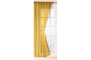 Mirabel Plain Trent Ochre Gold voile net curtain panel 59x54 inches drop (150cm x 137cm) approx plain slot top traditional sheer elegant One Panel Per Pack