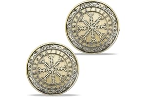 ATSKNSK Norse Viking Mjolnir Coin Thor Hammer Coin Mitologia nordica Talismano (Aegishjalmur Coin (the Helm of Awe)