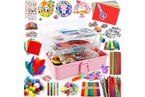 URBZUE Lavoretti Creativi per Bambini, 3000+ PCS DIY Creativo Giochi Art Craft Set, Scovolini Colorati per Lavoretti, Giochi Creativi Accessori con Piatto di Carta Creativo, Paillettes, Occhi Luminosi
