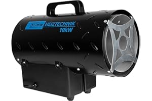 Güde Gasheizgebläse GGH 10 L (220-240 V, 10000 W Heizleistung, 580 m³/h Gebläseleistung, Piezozündung, Edelstahlbrenner, 700mbar Druckminderer, 1,5 m Gasschlauch), Schwarz