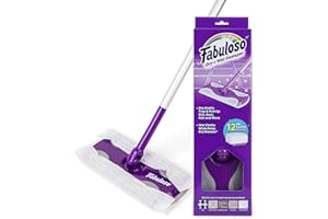 Fabuloso Dry and Wet Sweeper with Bonus 12 Dry Cleaning Pads| Clean Your Floors with Ease | 2-in-1 Sweeping and Light Mopping, Lightweight, Swivel Low-Profile Dust Mop,Purple