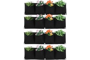DEROR Pflanztaschen Hängend, 4Pcs 4 Pocket pflanztasche, pflanzsack, an der Wand befestigter wiederverwendbarer abbaubarer Filzpflanzer für Balkon, Garten, Innenhof, Büro, Heimdekoration (Schwarz)