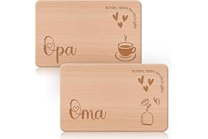 AMZLINKAL 2er Opa und Oma Frühstücksbrettchen | Geschenke für Opa und Oma | Brotzeitbrett mit Gravur als Geschenk für Bester Opa und Oma | Buchenholz | Kaffeeherz Stil