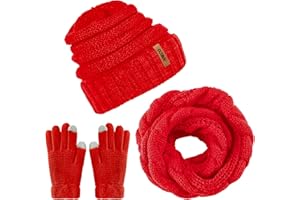 ANECO Winter Warm Knitted Scarf Beanie Hat and Gloves Set Men & Women's Soft Stretch Hat Scarf and Mitten Set