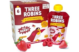 Three Robins Super Berry Little Smoothies - Real Fruit and Veggies, No Added Sugar, School Lunchbox Friendly, On the Go Snacking for Kids, Dairy Free, Healthy (6 x 100g)