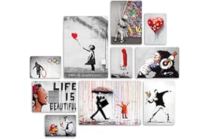 Giallobus - Ensemble de 10 peintures multi-panneaux - Banksy - Collection 1 - Bois MDF - - 2 x 42x29,7cm - 4 x 29,7x21cm - 4 x 21x14,85cm - - Prêt à accrocher - Tableaux