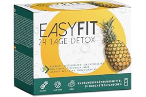 BALANCE NUTRITION EASYFIT® DETOX - 24 Fläschchen | Abnehmen Schnell Fettverbrenner | Darmreinigungskur | Detox Ku mit Bromelain, Aloe-Saft, Centella Asiatica, Mariendistel und Orthosiphon | Leber Entgiften Testsieger