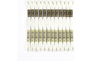 DMC - Lot 12 échevettes, Fil à Broder Mouliné 117MC, 100% Coton - s'adapte à Toutes Techniques et Tous Supports, idéal Point de Croix (Blanc cassé 3865)