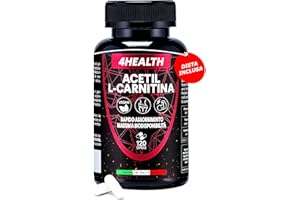 4HEALTH Acetil l Carnitina 120 Cps Vegetali (DIETA DIGITALE INCLUSA), Acetil Carnitina Ultra Pura 100%, Energizzante, Termogenico e Neuroprotettore -MADE IN ITALY E VEGAN-500mg