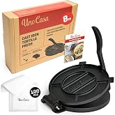 Uno Casa Cast Iron Tortilla Press, 8 Inch, Pre-seasoned Tortilla Maker for Corn Tortillas with 100 Pieces Parchment Paper - R