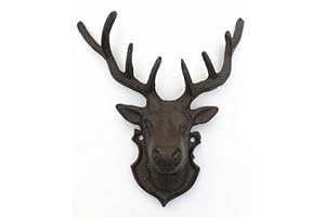 Spring life CAST IRON RUSTIC WALL MOUNTED METAL REINDEER DEER STAG HEAD WITH ANTLERS in 2 colours (Brown)