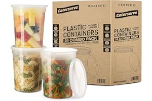 Caterserve Plastic Containers with Lids - Food Storage Container Set For Meal Prep - Reusable and Leakproof,Microwave and Freezer Safe Food Storage Tubs (32oz-24 Pcs)