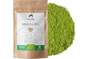Chabiothé Matcha Dégustation Bio 100g - Origine Japon et sachet biodégradable - conditionné en France - thé vert Matcha en poudre