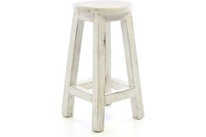 Divero Rustikaler Hocker SALOU aus Holz im Vintage-Look –Farbe: weiß