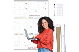 GLACIENT Calendario grande de borrado en seco para pared de 33 x 46 pulgadas, enrollado (sin arrugas), 3 meses, borrable, grueso, sin fecha, laminado, reutilizable, planificador de pared, hogar, oficina,