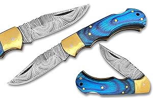 Novahaven Damaststahl Taschenmesser – Klappmesser für EDC, Jagd, Camping & Survival mit Holz-, Knochen- oder Harzgriff – Outdoor Geschenk-Messer (Mehrere Farben) (Blauholz)