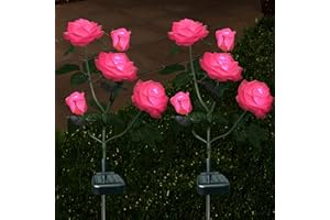 XLUX Lámpara solar exterior para jardín, flores con luces led con diseño de rosas, luces decorativas para jardín, césped, terraza y campo. Paquete de 2 unidades, rosa