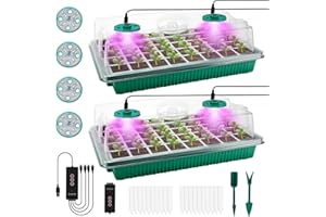 GOWKEEY Semilleros de Germinacion, 2 Piezas Bandeja Semillero con Luz, Temporización y Brillo Ajustable, 80 Agujeros con Tapas y Ventilación, Mini Invernadero Bandejas de Cultivo para Plantas en Crecimiento