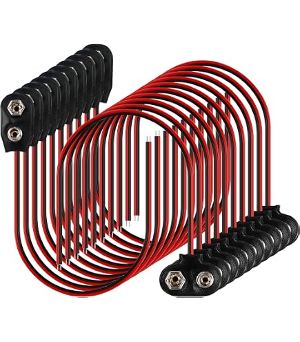 10x 9-Volt Batterieclips Mit 15 Cm Kabel – I-Typ Clip Für Block-Batterien, Kunststoff/Metall