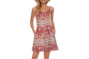AUSELILY Vestiti Donna Estivi Corti con Scollo a V Vestito Estivo Casual da Spiaggia Abiti Estivi Casual con Tasche