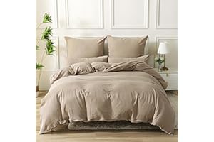 ‎SOULFUL SOULFUL Doppelte Muslin Bettwäsche 200x200 Baumwolle, Bettwäsche-Sets 1er Set Bettbezug mit 2 Kissenbezüge 80x80 cm, ÖKO-TEX Bettwäsche Helles Kaffeebraun mit Reißverschluss