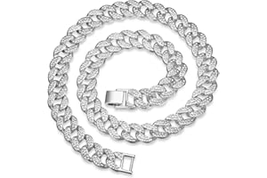 YADOCA Kubański łańcuszek męski Iced Out Miami, kubański łańcuszek hip-hopowy ozdobiony dżetami, srebrny łańcuszek, biżuteria, prezent dla mężczyzn, kobiet i chłopców, Bawełna