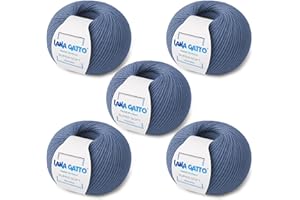KALAPANTA Ovillos para tricotar, 100% Pura Lana Virgen Merino Extrafina de Lana Gatto, Made in Italy. Línea Super Soft, 250 g. 625 mt, (Azul claro, 5)