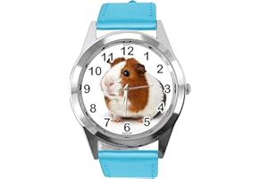 TAPORT® Blue Leather Round Watch for Guinea Pig Fans