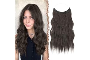 FESHFEN Extension Capelli Filo Invisibile - Nero Marrone Extensions Mossi Sintetiche Posticci Lunga Ondulati Ricci Estensione Naturali per Donna 40 cm