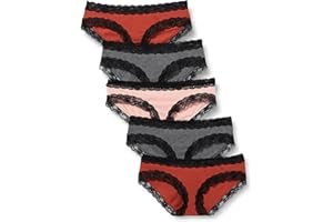 Iris & Lilly Women's Cotton and Lace Hipster Knickers, Pack of 5