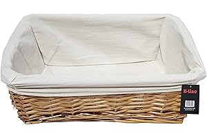 H-LINE LARGE Brown Wicker Willow Storage Basket with Cloth Lining Ideal for Christmas/Easter/Newborn Gift Hamper, Make Your Own Hamper