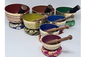 ISMA HANDMADE Singing Bowl Sets of 7- Handmade Tibetan Chakra healing Singing Bowl for Meditation, Sound, Peace, Mindfulness, Yoga, Seven Chakra Bowls