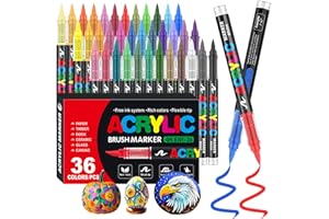 Funnasting 36 Couleurs Feutre Acrylique, Tête de Brosse Douce Marqueur Peinture Acrylique pour Coloriage, Verre, Tissu, Oeuf, Pétroglyphes et Bricolage Arts & Crafts Fournitures