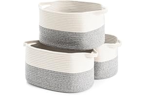 HNYQQL Cesta de Almacenamiento Tejida de Cuerda de Algodón, Utilizada Para Organizar Juguetes de Bebé, Cestas de Regalo, Cesta de Lavandería Para Niños, Cesta de Manta Para Bebé (Blanco & gris)