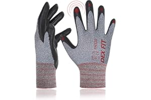 DEX FIT Gants de travail FN330, Adaptation 3D Confortable et Extensible, Agrippants, Revêtement en Mousse de Nitrile Durable, Smart Touch, Fins et Légers, Lavables