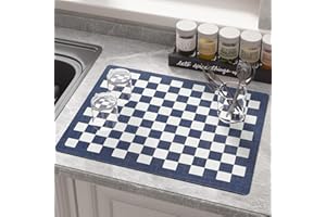 COLOR&GEOMETRY Dish Drying Mat, Super Absorbent Draining Board Mat, Non Slip Coffee Machine Drainer, Quick Dry Kitchen Counter Protector, 30x40cm (Blue)